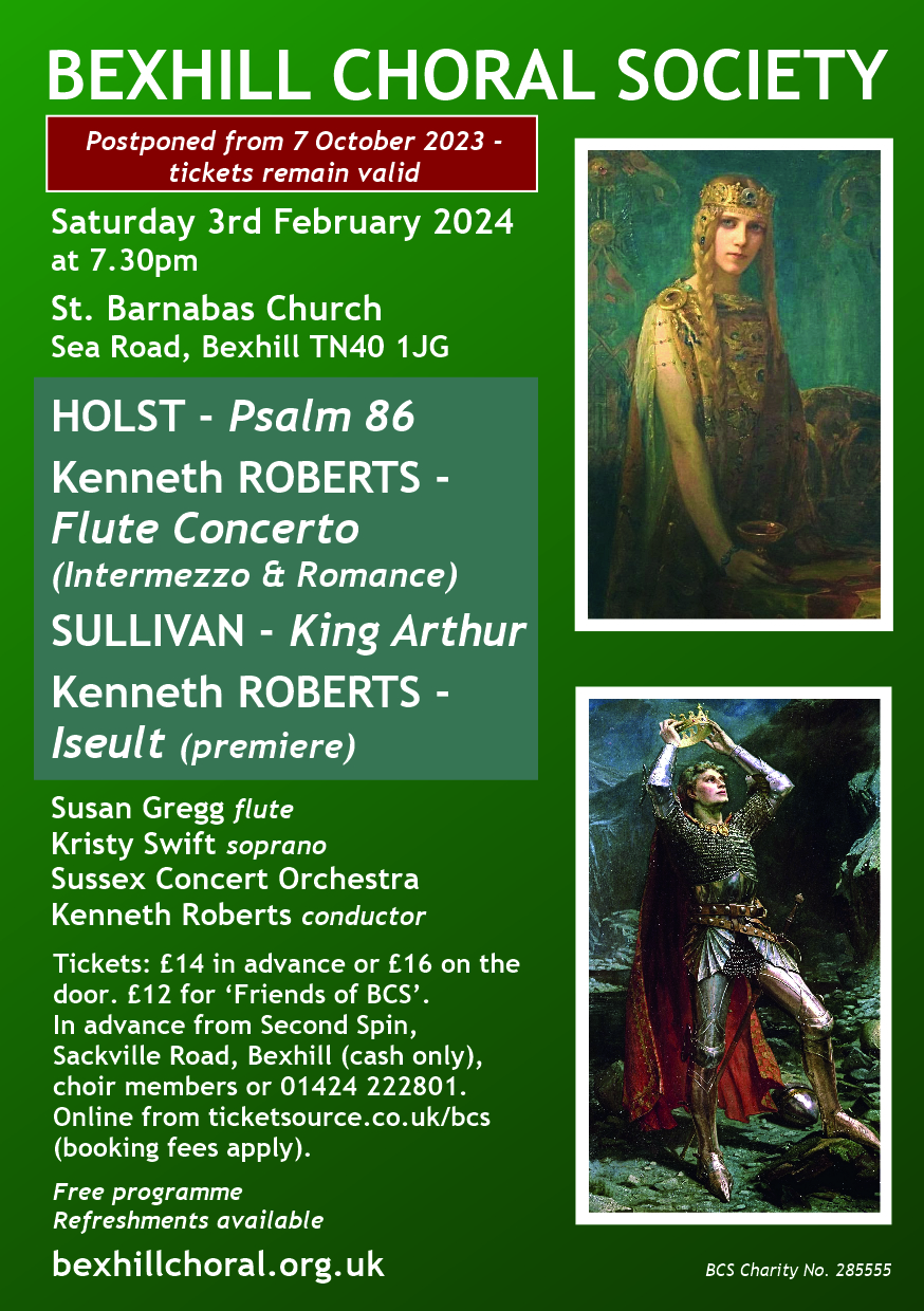 Rescheduled October Concert inc  'Iseult' & 'King Arthur'